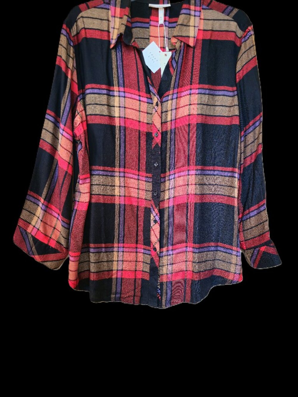 Hester & Orchard Black Red Tan Purple Plaid Button Down Shirt Size XL NWT